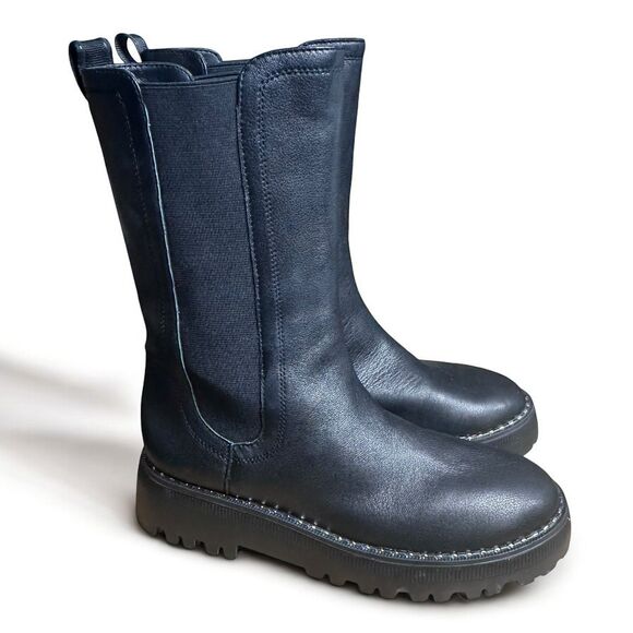 Kenneth Cole Boots Women's Size 7 Black Leather Radell Chelsea Chunky Lug Sole - Picture 1 of 12